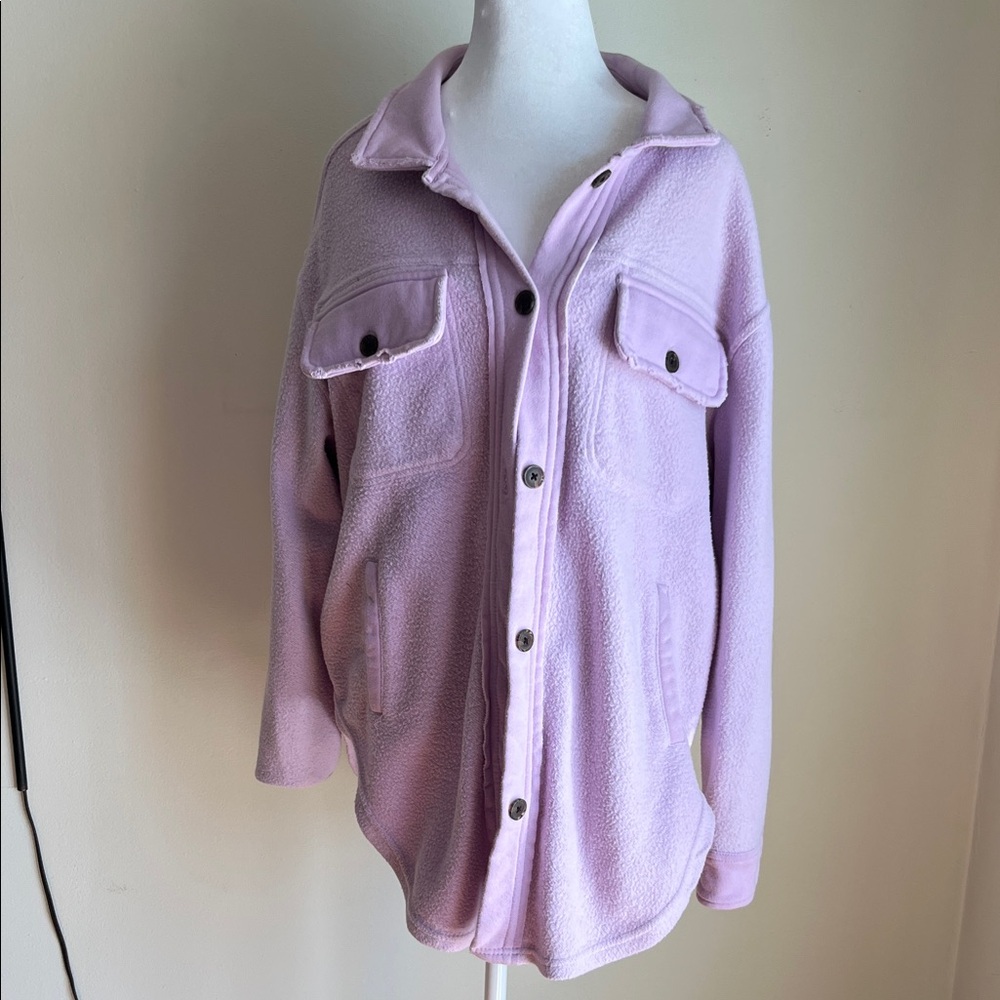 Women's Lavender Teddy Shacket with Button Front